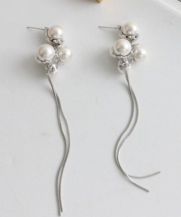 Boucles d'oreilles pendantes en argent sterling et perles en soie chic ZZ089