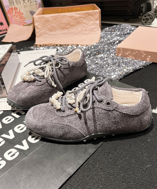 Wohnungen Wildleder Lila Zirkon Chic Lace Up Perle Spleißen