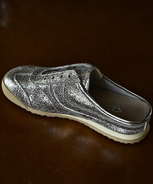 Cowhide Splicing Wedge Chic Sandals Silver Slide Leather