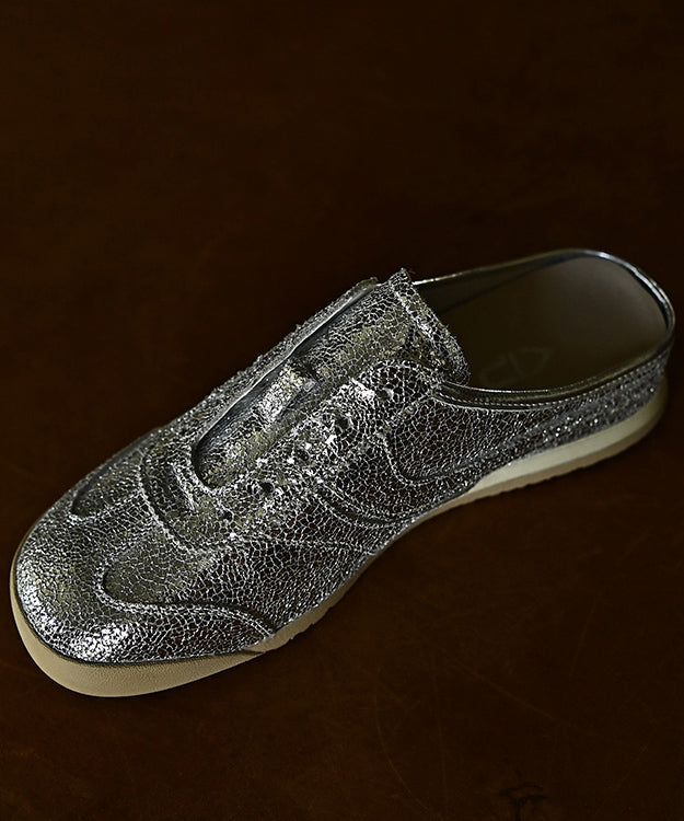 Cowhide Splicing Wedge Chic Sandals Silver Slide Leather