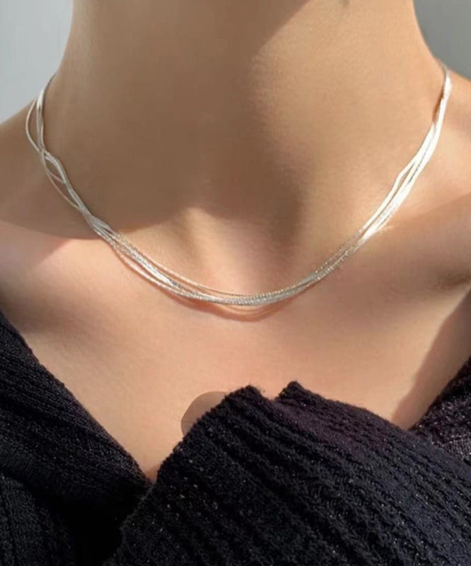 Chic Sterling Silver Layered Necklace PO080