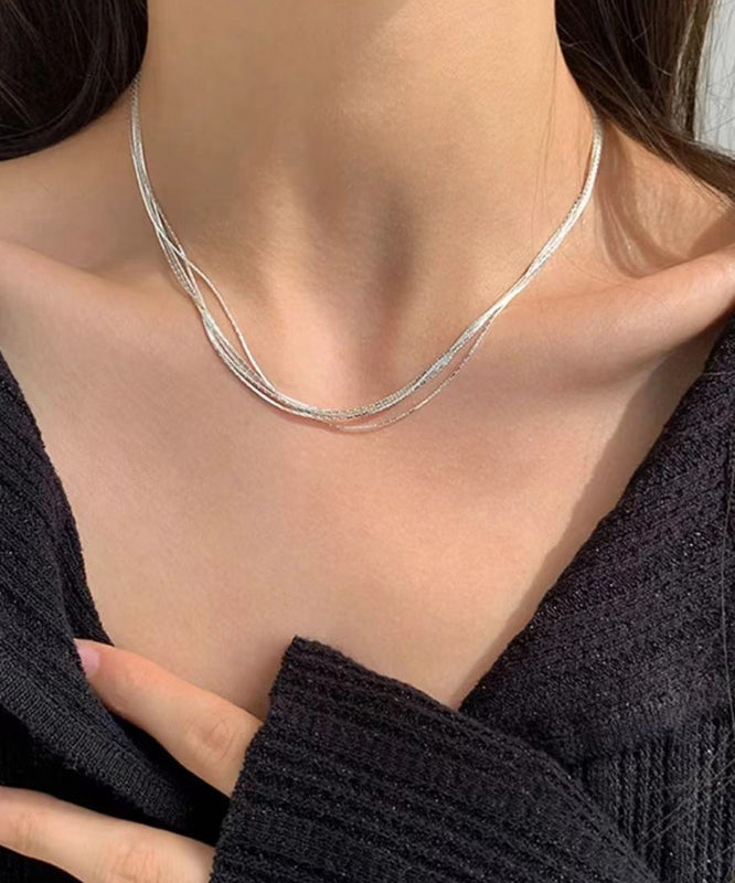 Chic Sterling Silver Layered Necklace PO080