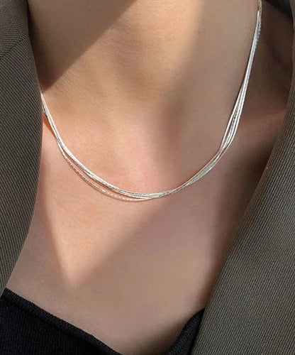 Chic Sterling Silver Layered Necklace PO080