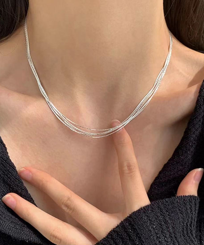 Chic Sterling Silver Layered Necklace PO080