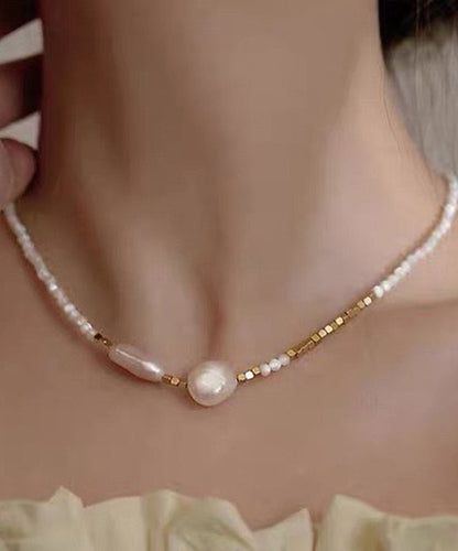 Chic White Alloy Pearl Gratuated Bead Necklace WF012