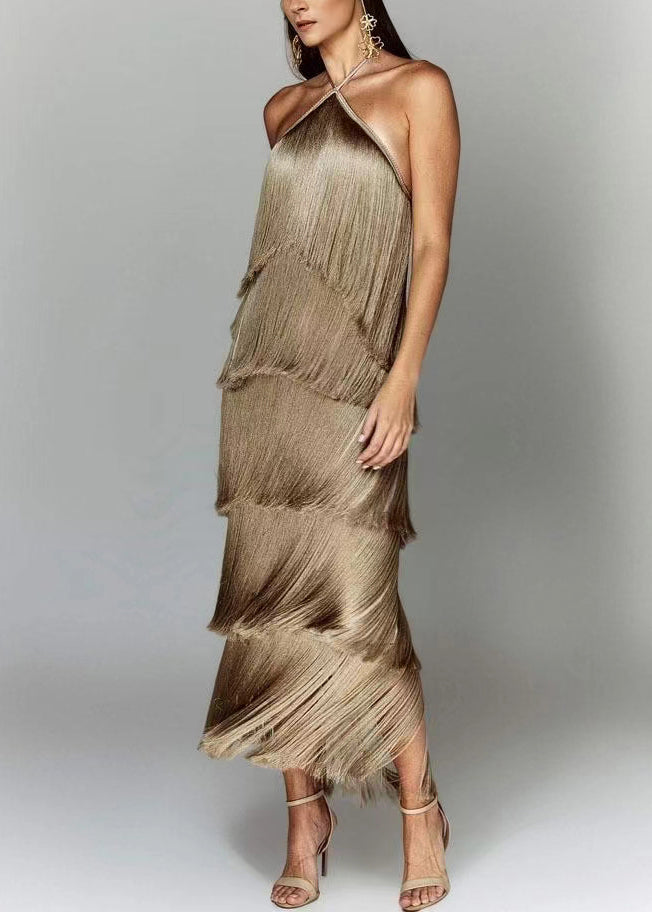 Halter Backless Tasseled Chic White Summer Dress