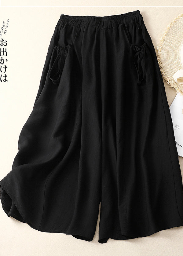 Taschen Bein Chic Baumwolle Hose Breite Taille Sommer Elastische Weiß