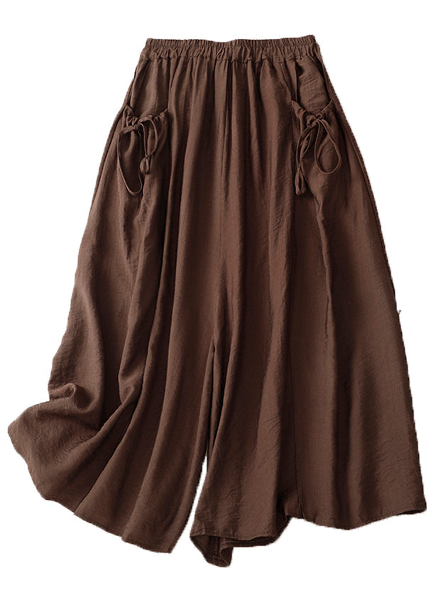 Taschen Bein Chic Baumwolle Hose Breite Taille Sommer Elastische Weiß