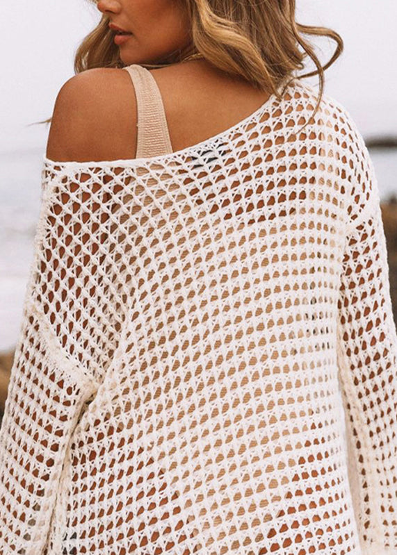 Maillot de bain cache-maillot en tricot blanc ajouré chic VC057