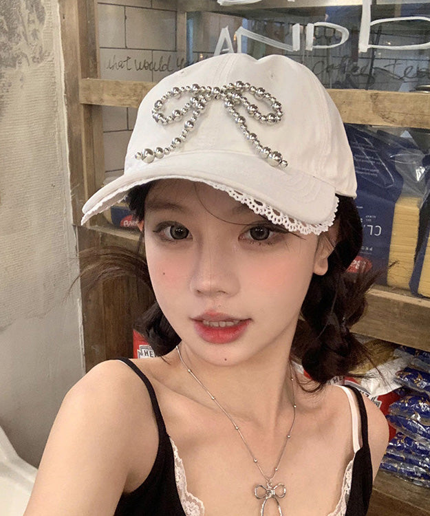 Hat White Bow Cap Lace Versatile Chic Baseball
