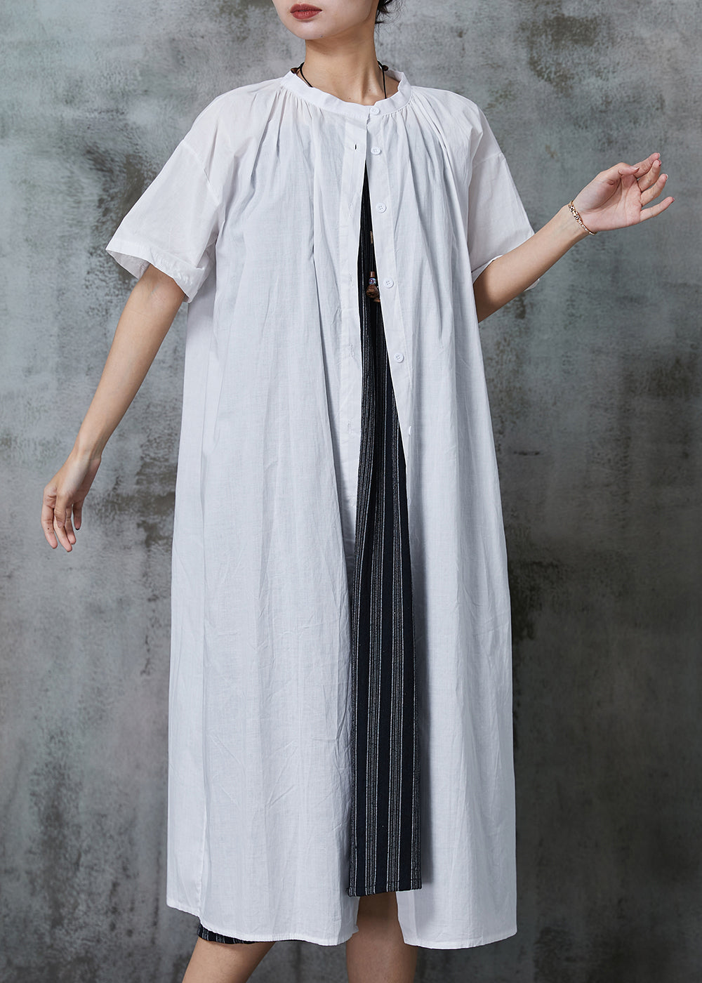 Chic White Oversized Cotton Dress Two Pieces Set Summer AL1012