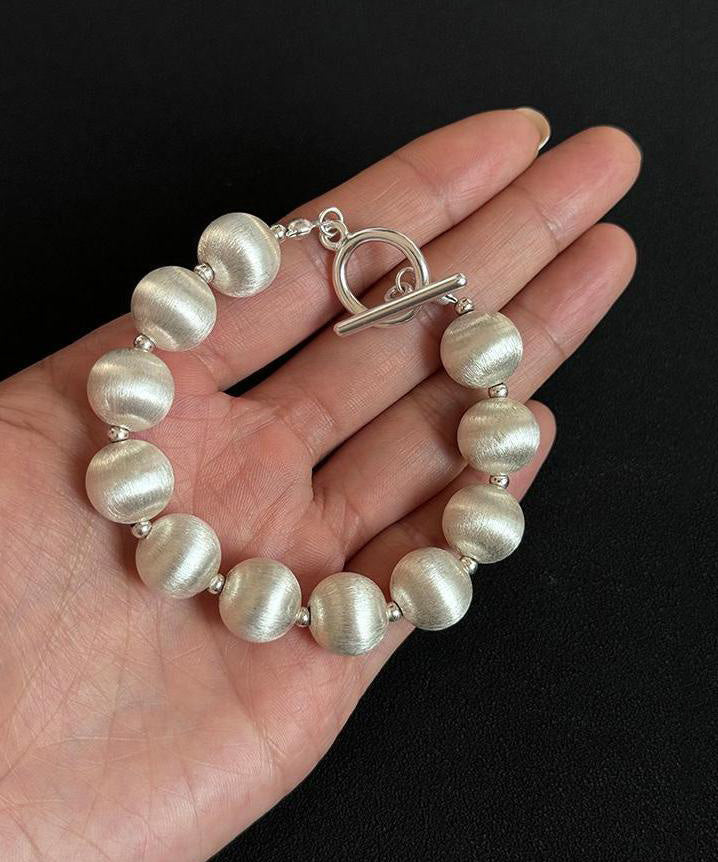 Chic White Stainless Steel Silk Brushed Pearl Chain Bracelet WO007