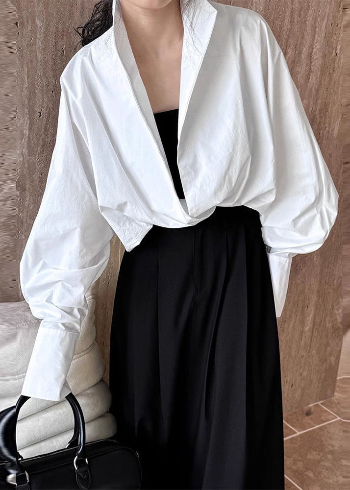 Chemises chics à col montant, blanches unies, printemps