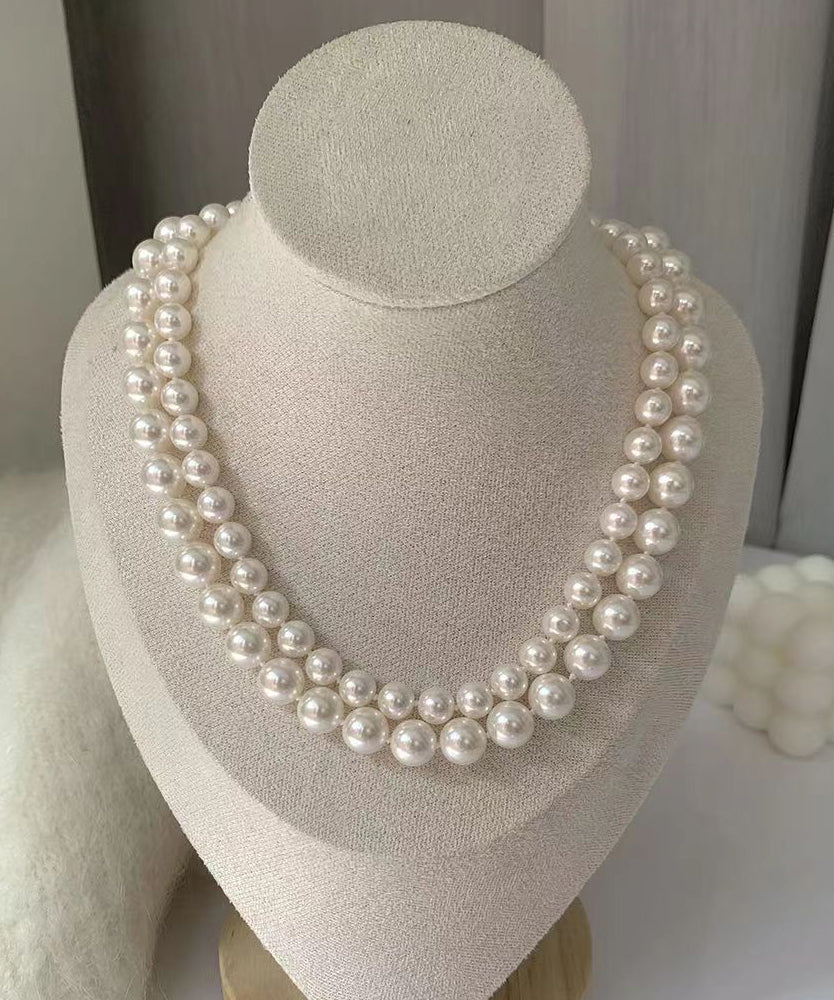 Chic White Sterling Silver Pearl Gratuated Bead Necklac Two Piece Set DF1021