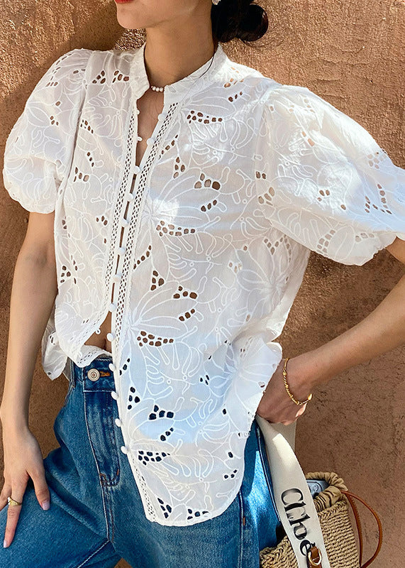 Aushöhlen Besticktes Sommer V-Shirt Schicker weißer Hals