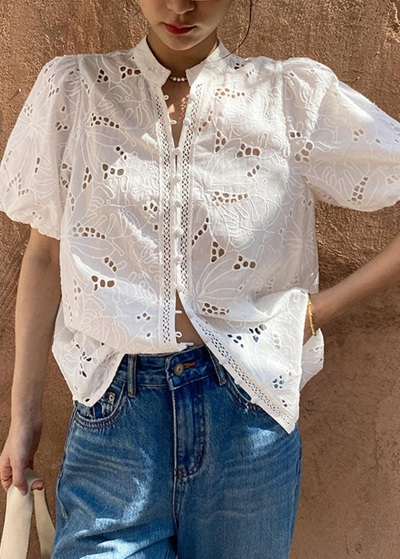 Aushöhlen Besticktes Sommer V-Shirt Schicker weißer Hals