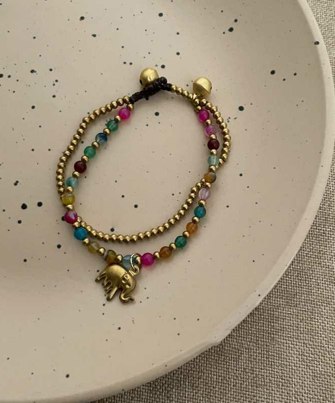 Chinesischen Stil Legierung Weben Achat Perlen Kleiner Elefant Bettelarmband TX040