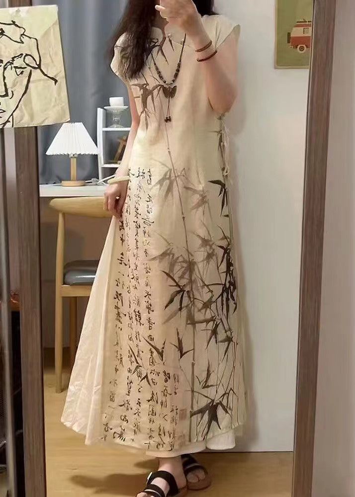 Robe à lacets avec peinture à l'encre de bambou de style chinois pour l'été BV063