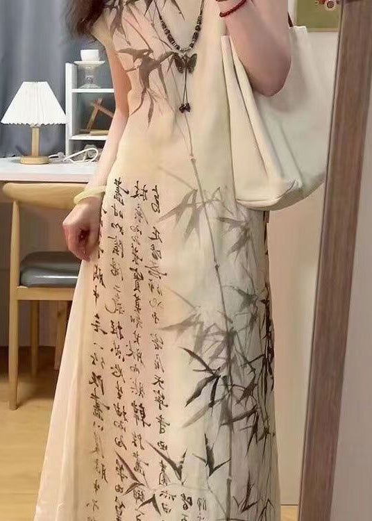 Robe à lacets avec peinture à l'encre de bambou de style chinois pour l'été BV063