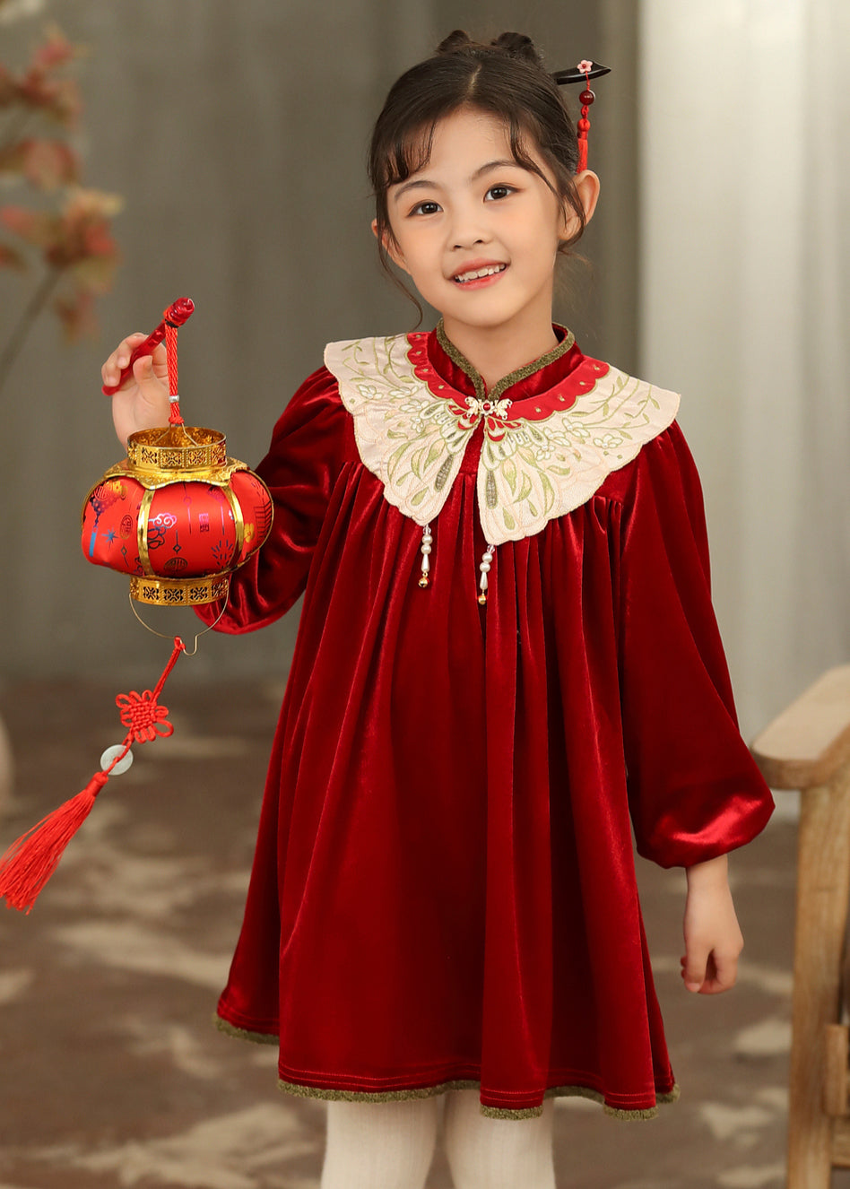 Robe mi-longue en velours de soie brodée à col montant noir de style chinois pour filles, printemps TV038