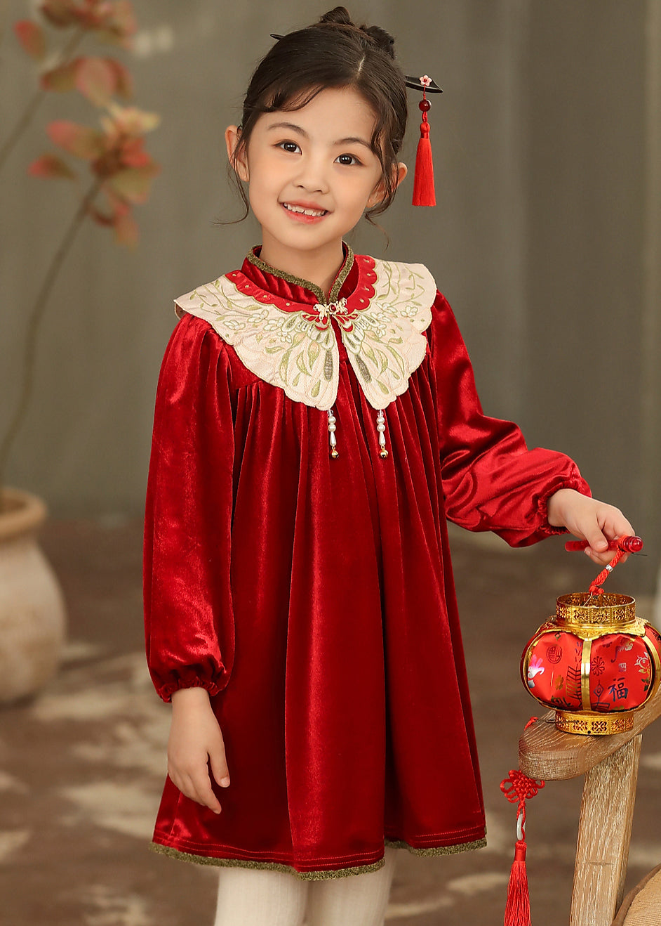 Robe mi-longue en velours de soie brodée à col montant noir de style chinois pour filles, printemps TV038
