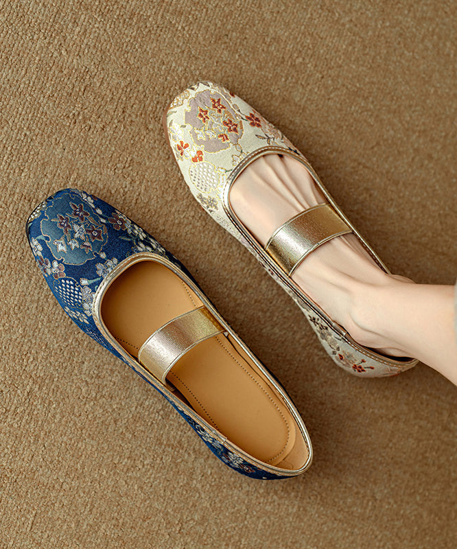 Chaussures plates brodées chinoises bleues pour femmes