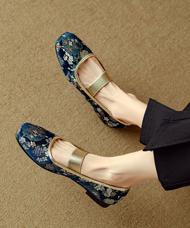 Chaussures plates brodées chinoises bleues pour femmes