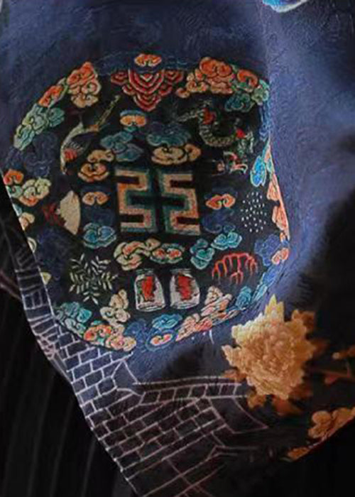 Chinesischen Stil Blau Stehkragen Print Seide Shirts Frühling YW038