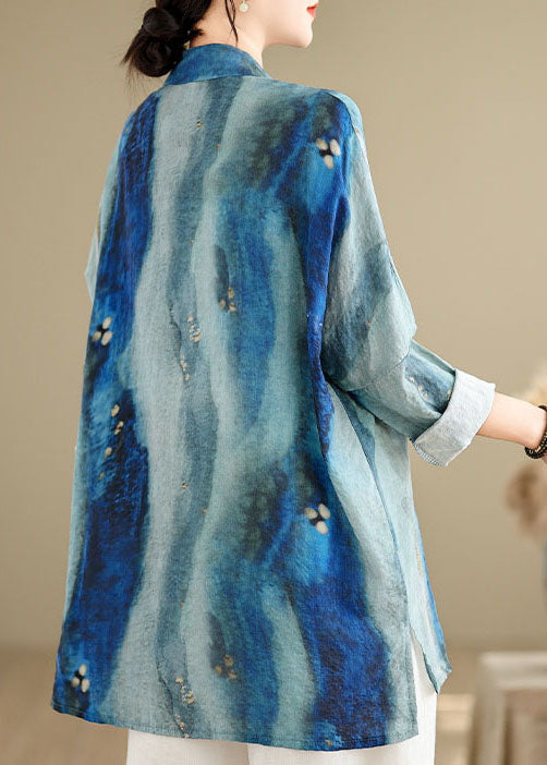 Chemises en coton à boutons style chinois bleu tie-dye oriental, printemps TJ013