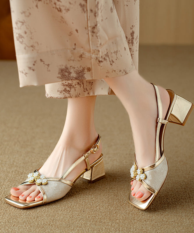 Chinese Style Chunky Sandals Green Cowhide Leather Peep Toe WT022