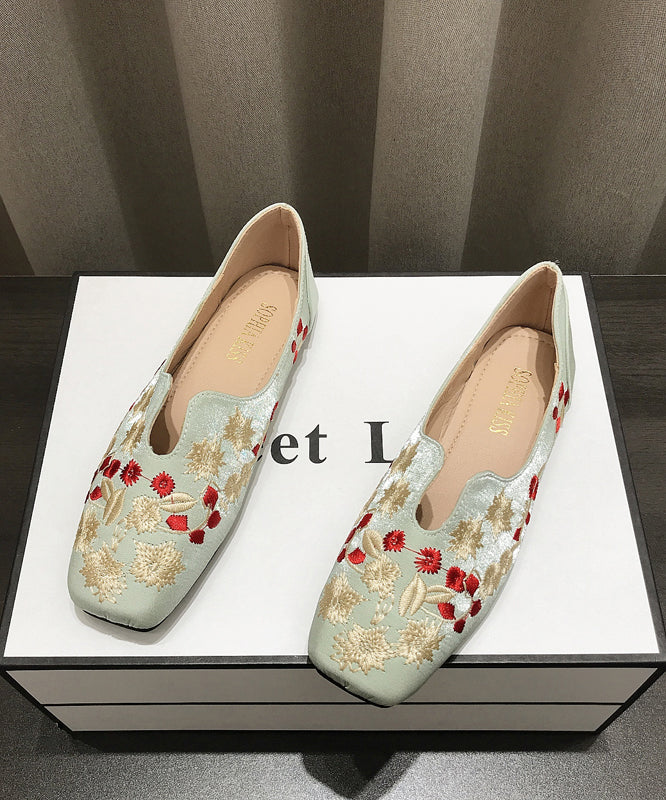 Fabric Cotton Apricot Chinese Flat Style Shoes Embroidered