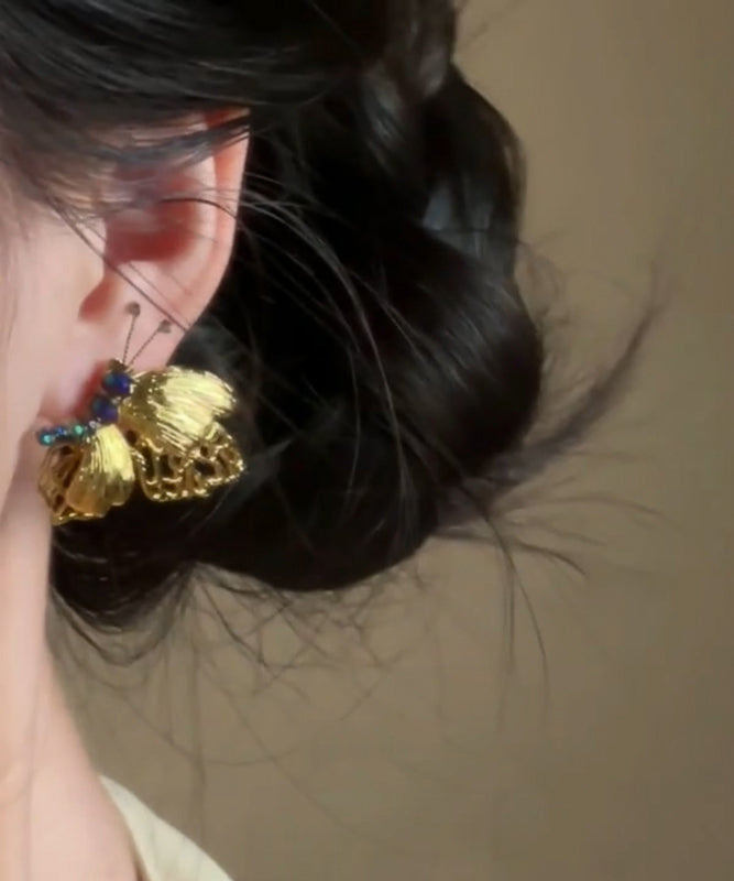 Boucles d'oreilles à tige en or style alliage avec perles papillon chinoises