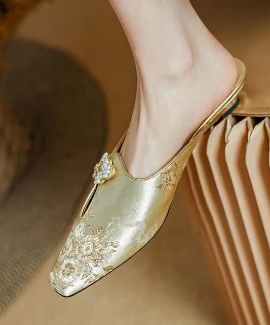 Chinese Style Gold Satin Jacquard Slide Sandals WT018