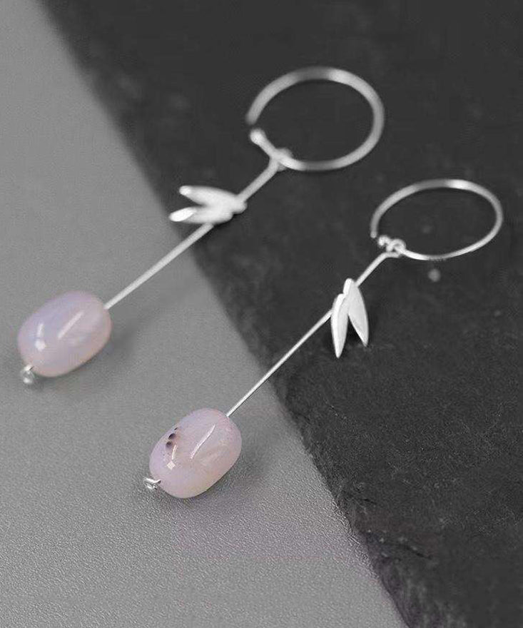 Boucles d'oreilles pendantes en forme de feuille de bambou en forme de goutte d'eau en argent sterling doré de style chinois AC1066