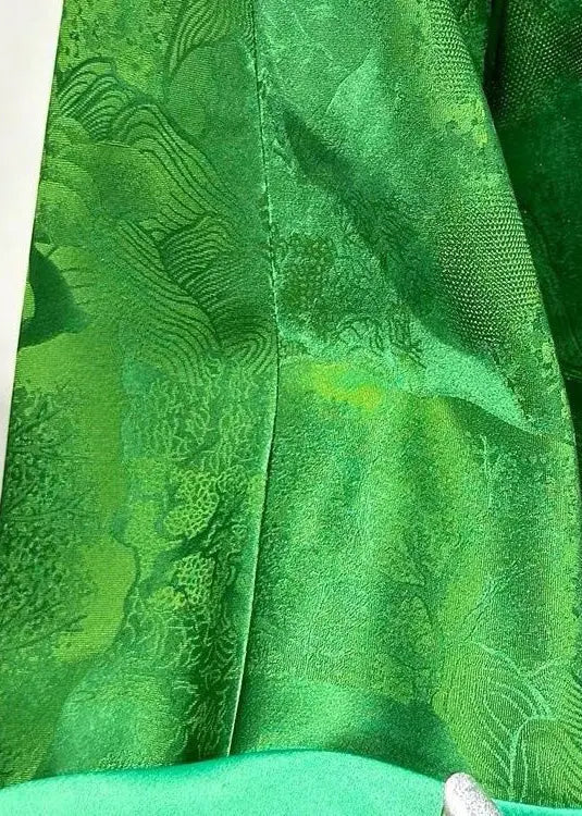 Chinese Style Green O Neck Button Silk Coats Long Sleeve Ada Fashion