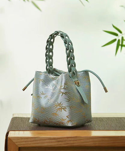 Chinese Style Jacquard Calf Leather Tote Handbag QF020