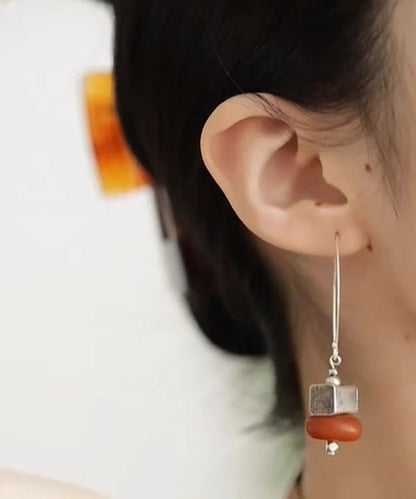 Chinese Style Orange Sterling Silver Beeswax Small Persimmon Cakes Drop Earrings II031