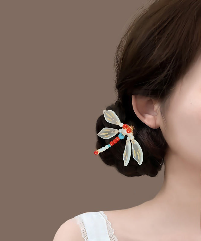 Épingle à cheveux chinoise arc-en-ciel style libellule surdorée en forme de U