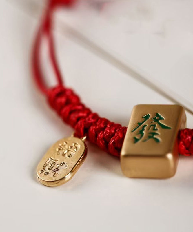 Bracelet tissé rouge Mahjong style breloque en alliage chinois