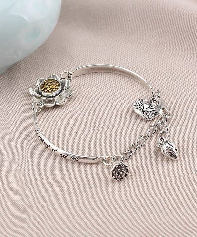 Sterling Lotus Chinese Silk Bracelet Style Charm Rotatable Silver