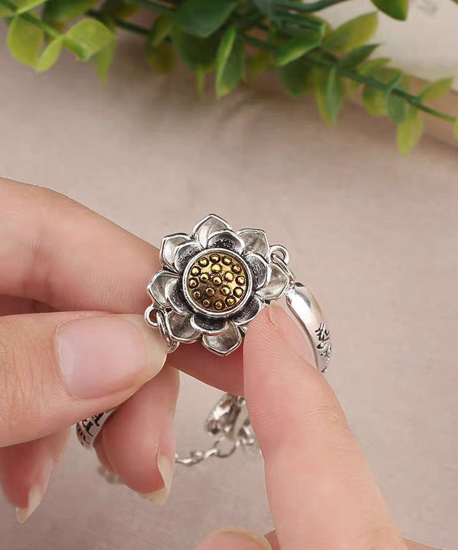 Sterling Lotus Chinese Silk Bracelet Style Charm Rotatable Silver