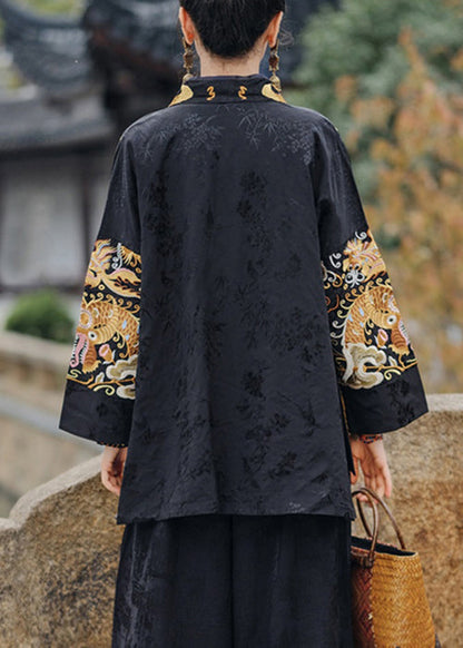 Chinese Style Yellow Embroidered Lace Up Silk Coats Spring Ada Fashion