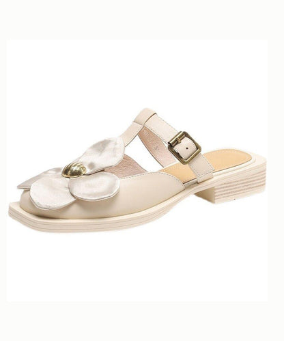 Classy Beige Floral Splicing Hollow Out Slide Sandals AA043