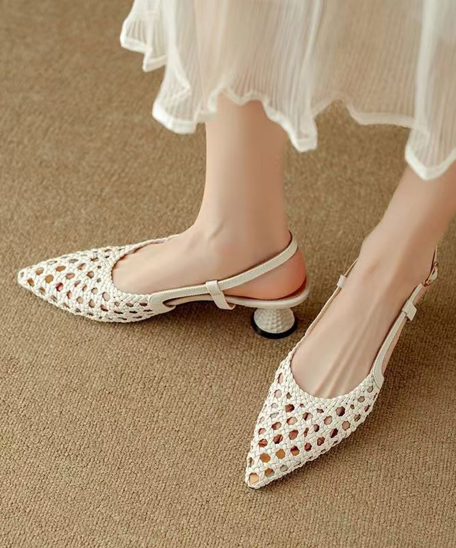 Splicing Sandals Classy Hollow Out Pointed Beige Kitten