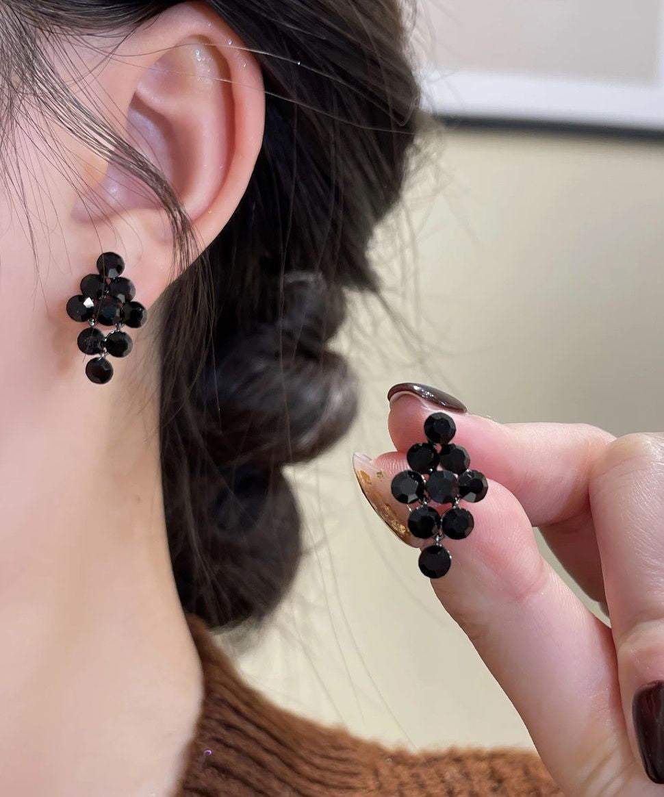 Classy Black Alloy Zircon Tassel Stud Earrings WF007