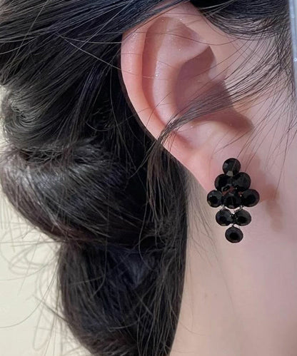 Classy Black Alloy Zircon Tassel Stud Earrings WF007