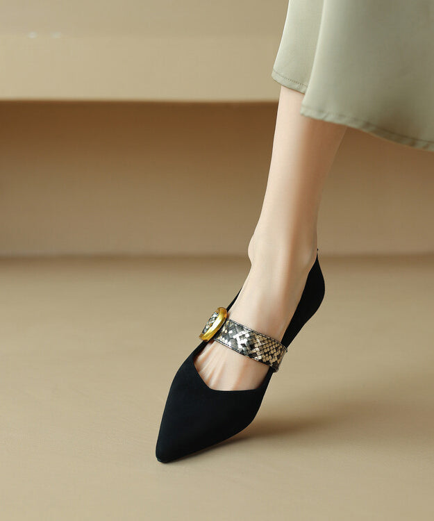 Classy Black Buckle Strap Splicing Stiletto High Heels Pointed Toe WT031