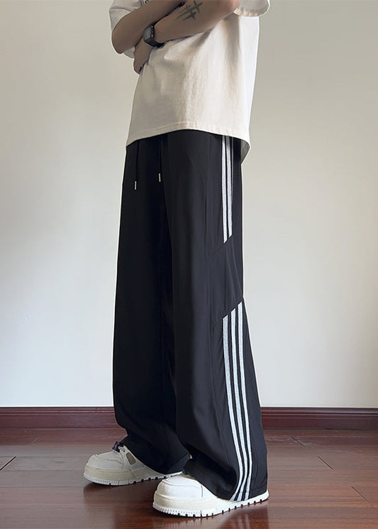 Spring Classy Black Pants Oversized Mens Striped Cotton