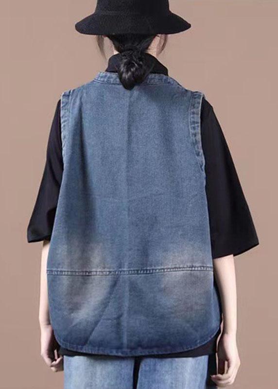 Classy Blue Button Pockets Patchwork Fall Denim Waistcoat QS058