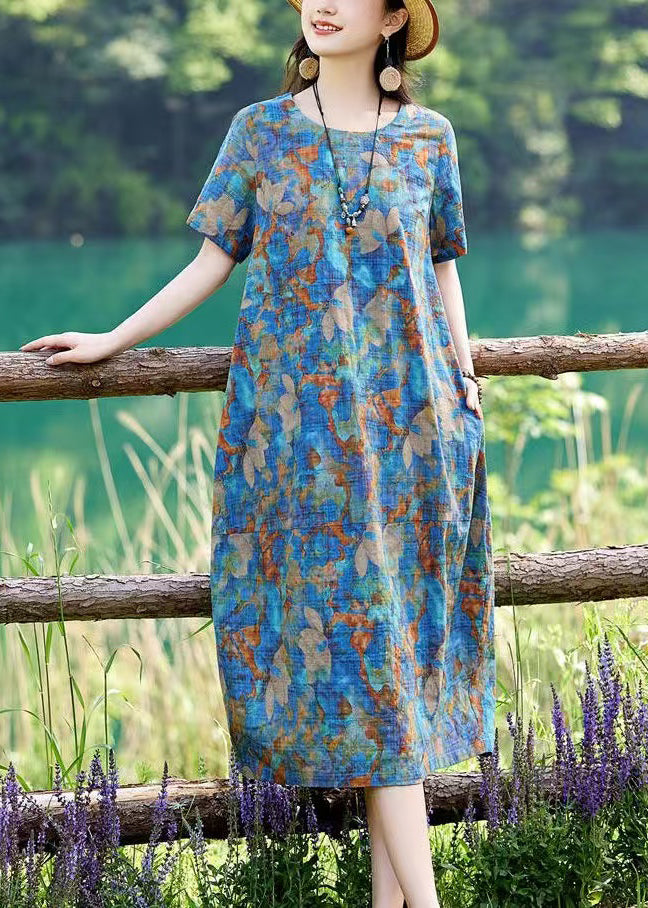 Sommerkleid aus Baumwolle mit Rundhalsausschnitt in Blau